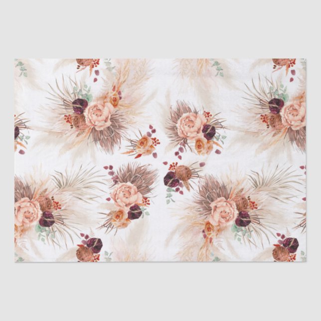 Papier Mousseline Fleurs de terre cuite Herbe de Pampas Bohème tropi (Recto)