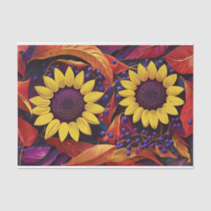 Papier Mousseline Fleurs de tournesol et Baies pourpres, Jardin d'au