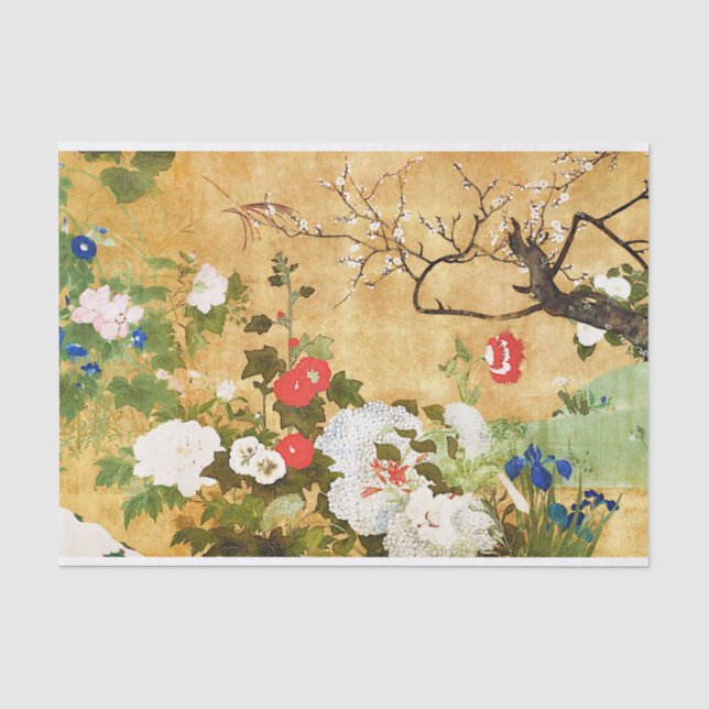 Papier Mousseline Fleurs des quatre saisons, Saito Ippo, Art asiatiq (Recto)