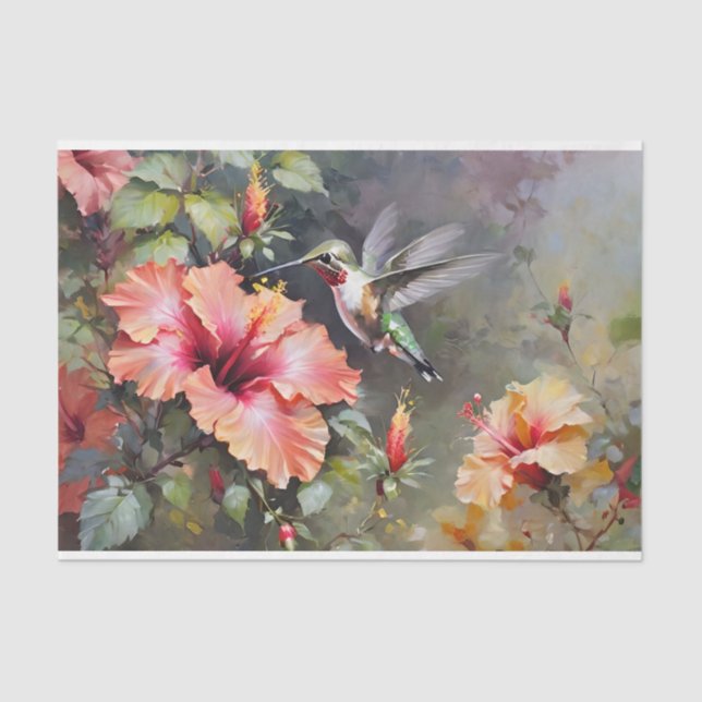 Papier Mousseline Fleurs d'Hibiscus et découpage de colibris (Recto)