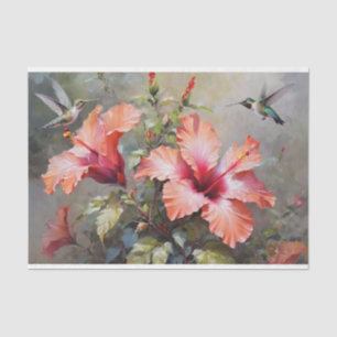 Papier Mousseline Fleurs d'Hibiscus et découpage de colibris