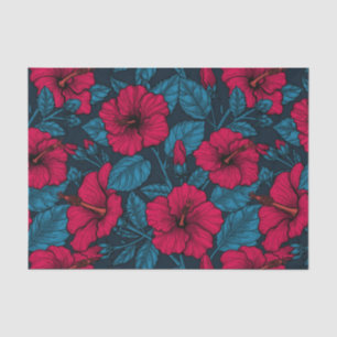 Papier Mousseline Fleurs d'hibiscus rouges