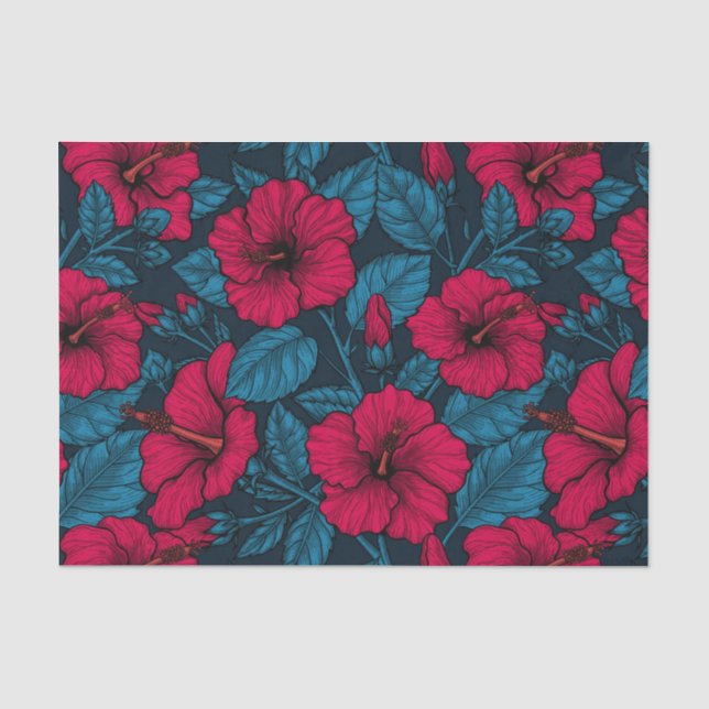 Papier Mousseline Fleurs d'hibiscus rouges (Recto)