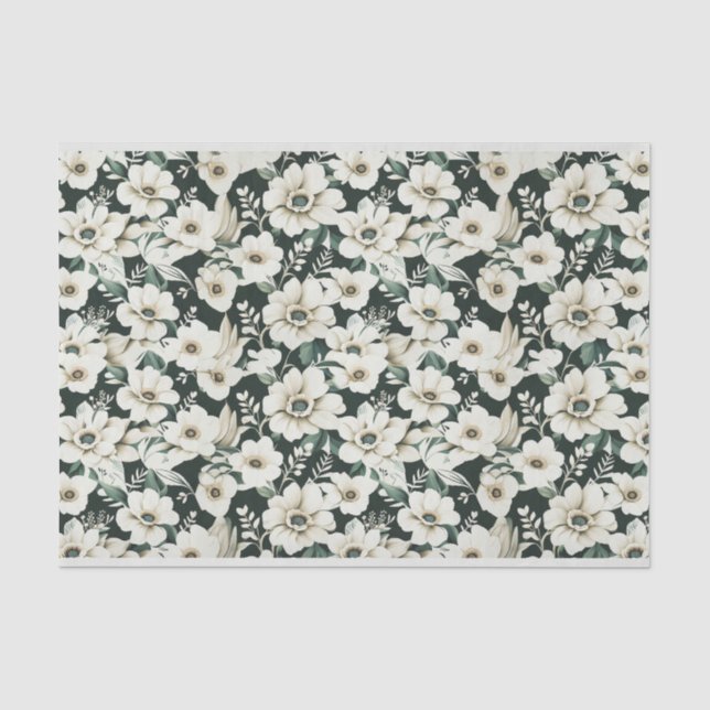 Papier Mousseline Fleurs d'Ivoire Élégantes (Recto)