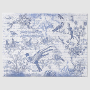 Papier Mousseline Fleurs d'oiseaux bleus vintages Script français
