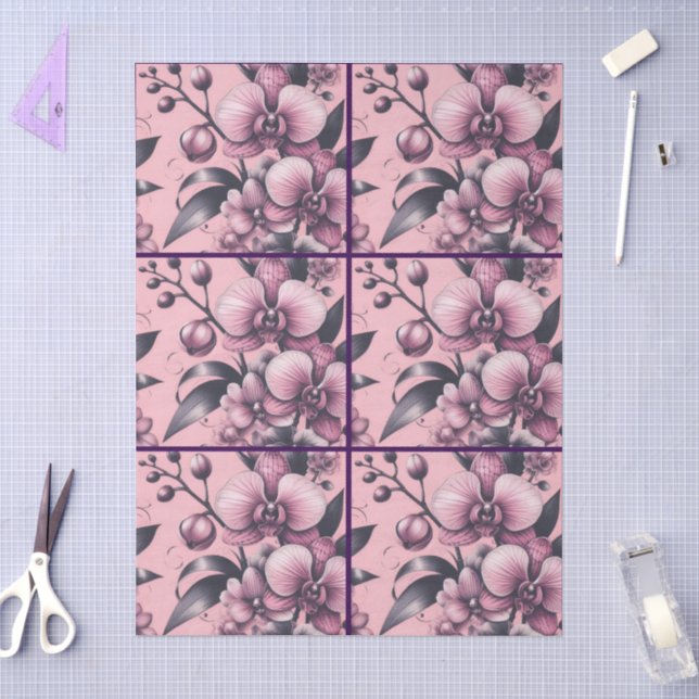 Papier Mousseline Fleurs d'orchidées Pink violet Whimsical Decoupage (Artisanat)