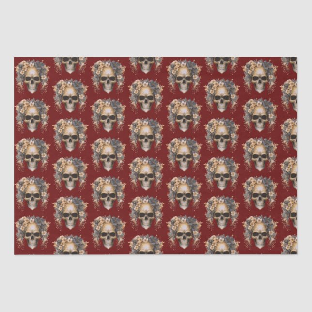 Papier Mousseline Fleurs du crâne Bourgogne Motif Halloween (Recto)