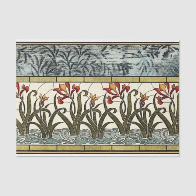 Papier Mousseline Fleurs en verre souillé avec la frontière bronzage (Recto)
