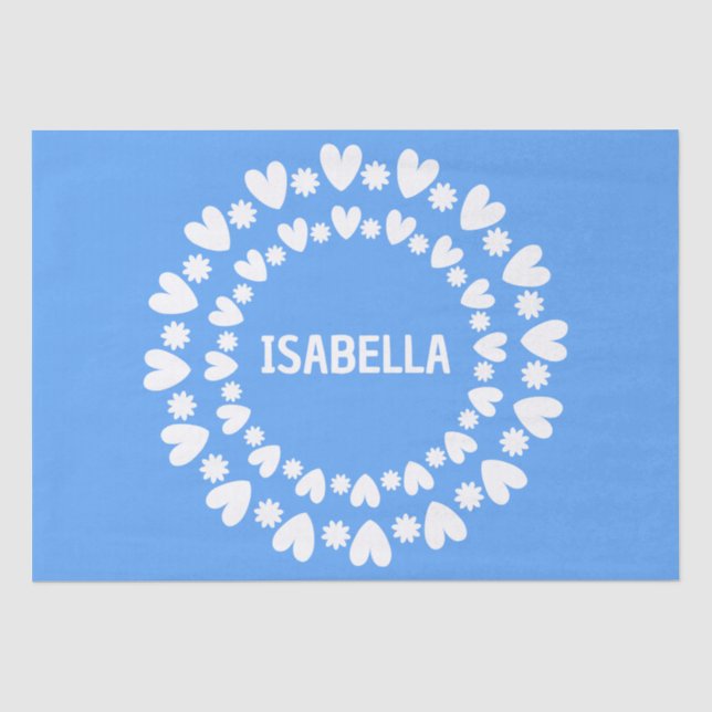 Papier Mousseline Fleurs Et Coeurs Nom (Recto)