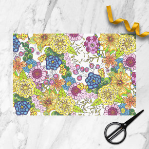 Papier Mousseline Fleurs et Feuilles colorés complexes