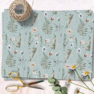 Papier Mousseline Fleurs et feuilles de fougère Forêt florale botani
