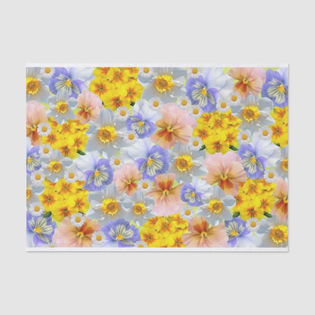 Papier Mousseline Fleurs et jonquilles de couleur mélangées (Recto)