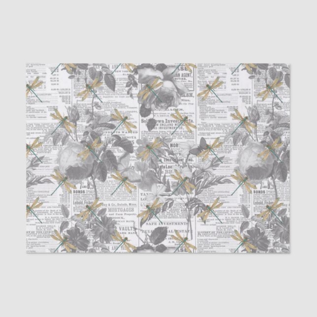 Papier Mousseline Fleurs et libellules (Recto)