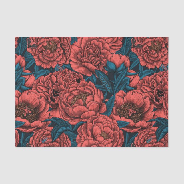 Papier Mousseline Fleurs et moisissures de pivoines rouges (Recto)