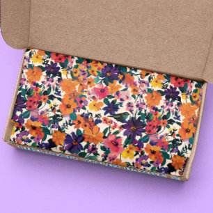 Papier Mousseline Fleurs et oiseaux brillants de Boho