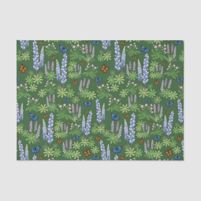 Papier Mousseline Fleurs et papillons découpage papier tissu lupin (Recto)