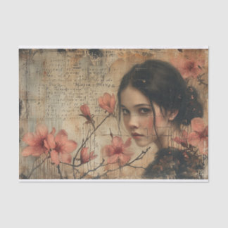 Papier Mousseline Fleurs et une jeune femme