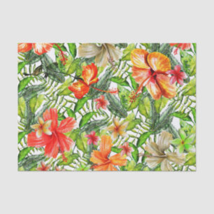 Papier Mousseline Fleurs exotiques tropicales de fleur de ketmie de