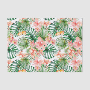 Papier Mousseline Fleurs exotiques tropicales de ketmie de jungle