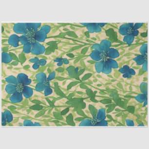 Papier Mousseline Fleurs fleurs sauvages bleues vintage éphémère mot