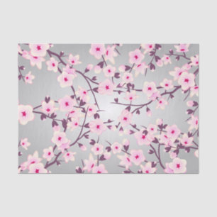 Papier Mousseline Fleurs florales de cerises gris rose