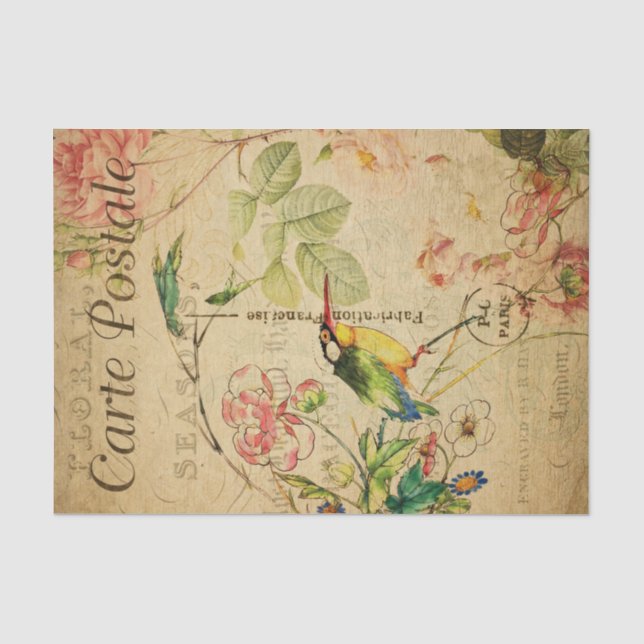 Papier Mousseline Fleurs florales d'oiseaux de pêcheurs vintages fra (Recto)