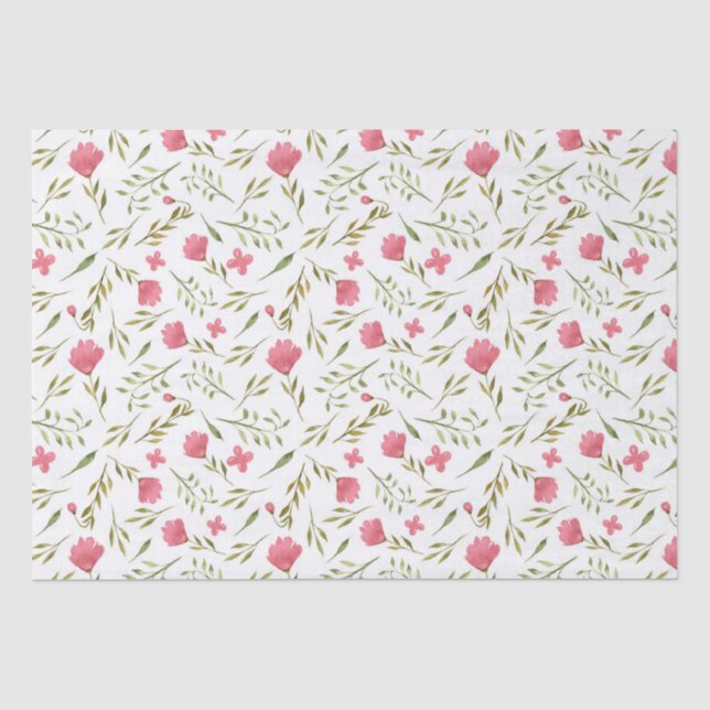 Papier Mousseline Fleurs Florales Vertes Roses Decoupage (Recto)