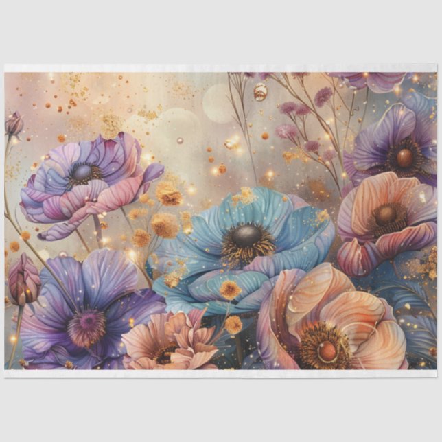 Papier Mousseline Fleurs froides de couleur vive Découpage (Recto)