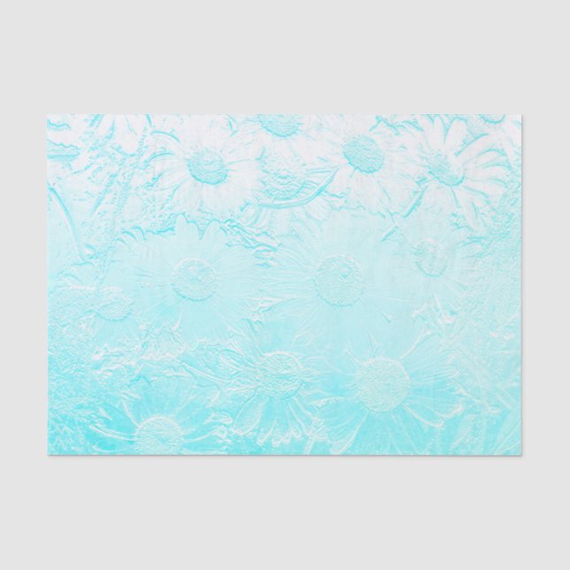 Papier Mousseline Fleurs gaussées bleues de glace (Recto)