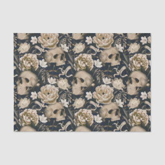 Papier Mousseline Fleurs gothiques vintage crânes pivoines papillons