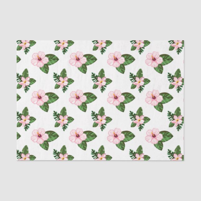 Papier Mousseline Fleurs Hibiscus Roses (Design 41 Série Rose) (Recto)