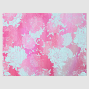 Papier Mousseline fleurs japonaises motifs bleus