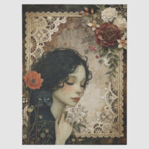 Papier Mousseline Fleurs Jardin de Fille et Chat Noir uniques