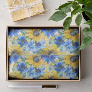 Papier Mousseline Fleurs Jaunes Bleus Anniversaire