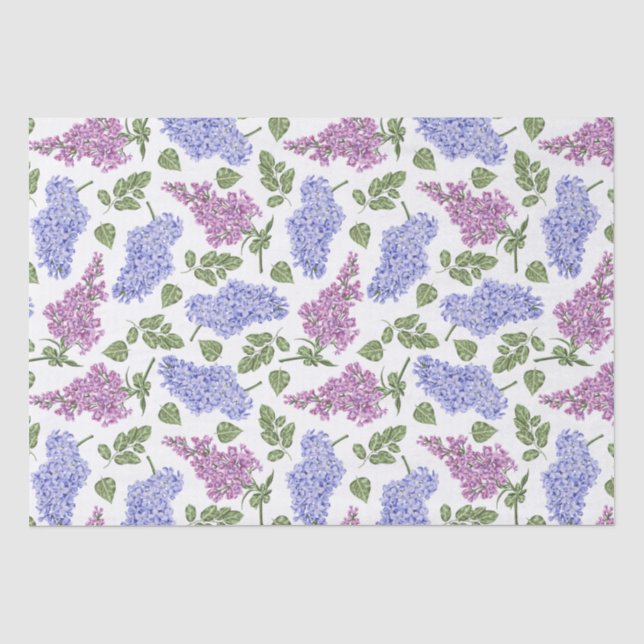 Papier Mousseline Fleurs Lilac et motif feuille (Recto)
