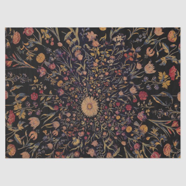 Papier Mousseline Fleurs médiévales en noir (Recto)