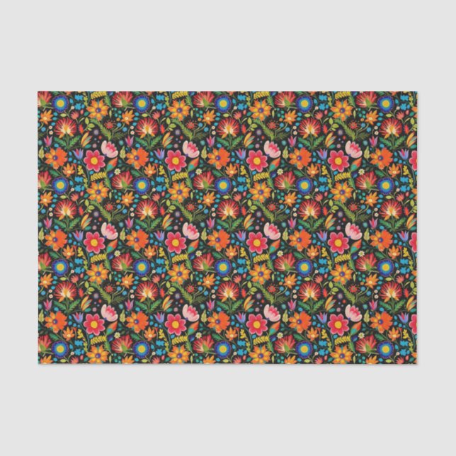 Papier Mousseline Fleurs mexicaines de fiesta carrelées (Recto)