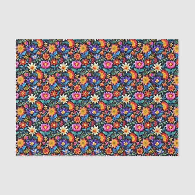 Papier Mousseline Fleurs mexicaines de fiesta carrelées (Recto)
