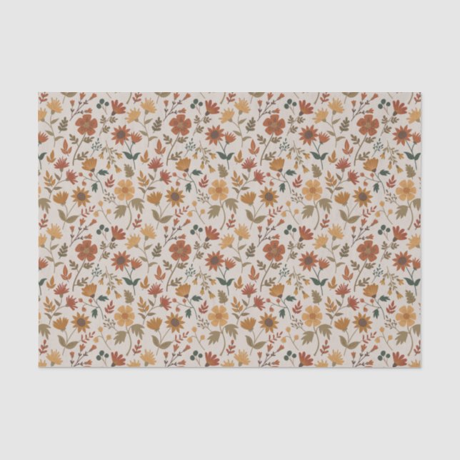 Papier Mousseline Fleurs modernes Feuille rouille or Fleur botanique (Recto)