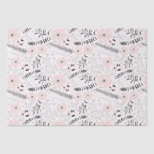 Papier Mousseline Fleurs Motif botanique noir rose