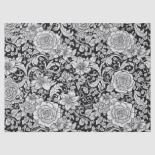 Papier Mousseline Fleurs noires et blanches Motif sans couture vinta
