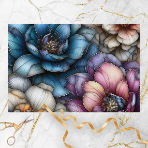 Papier Mousseline Fleurs Opulentes avec des Contours Dorés Brillants