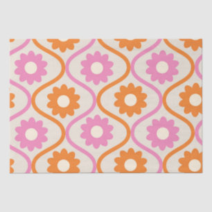 Papier Mousseline Fleurs orange et rose sur motif Ogee du milieu du