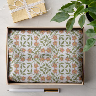 Papier Mousseline Fleurs orange, Motif Floral, Verdure, Boho
