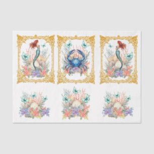 Papier Mousseline Fleurs pastel de plage Mermaid & Coquillages Decou