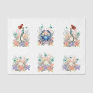 Papier Mousseline Fleurs pastel de plage Mermaid & Coquillages Décou