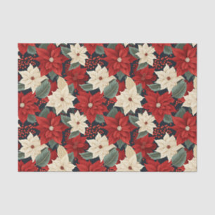Papier Mousseline Fleurs Poinsettia de Noël et baies rouges