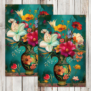 PAPIER MOUSSELINE FLEURS PRINTANIÈRES COLORÉES EN DÉCOUPAGE DE VASE