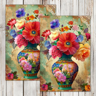 PAPIER MOUSSELINE FLEURS PRINTANIÈRES EN VASE DECOUPAGE