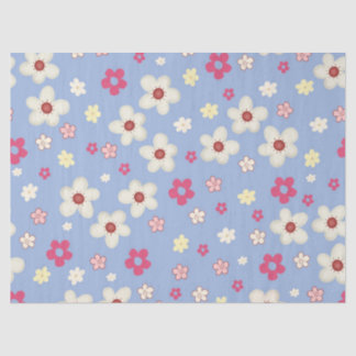 Papier Mousseline fleurs printanières sur fond bleu